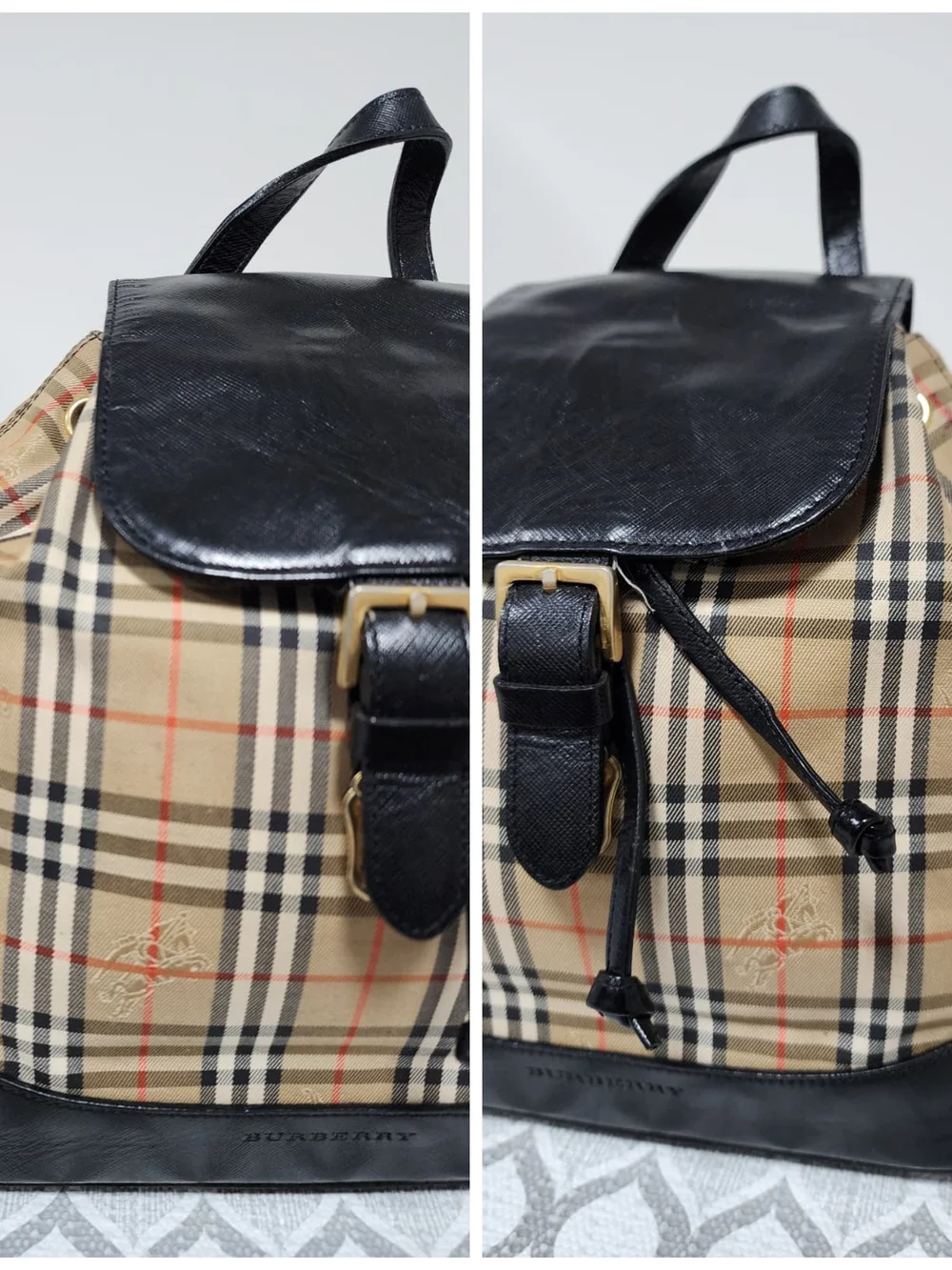 Burberry Vintage Haymarket Check Buckle Backpack Black/Beige